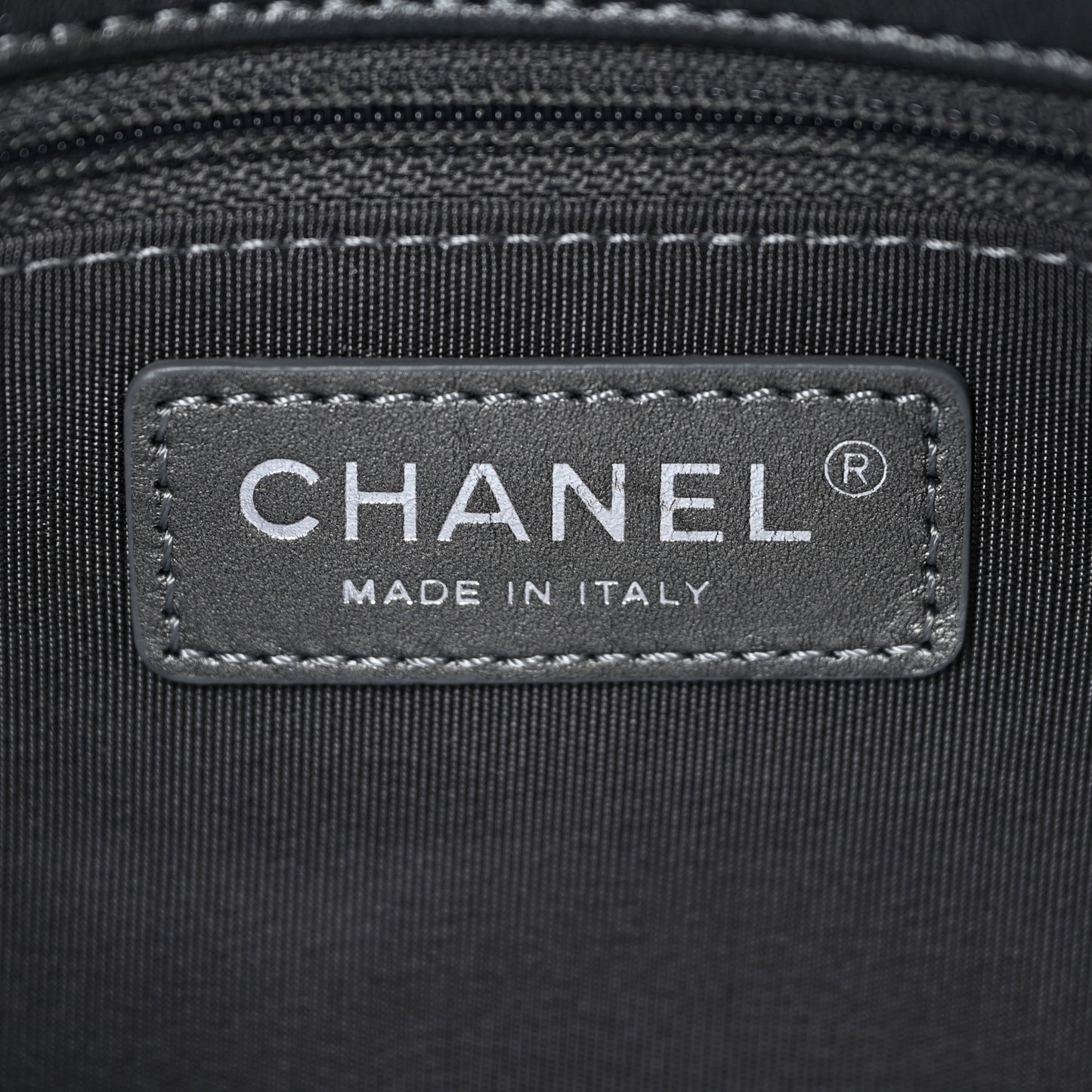 Metallic Lame Chevron Quilted Space Suit Flap Dark Grey