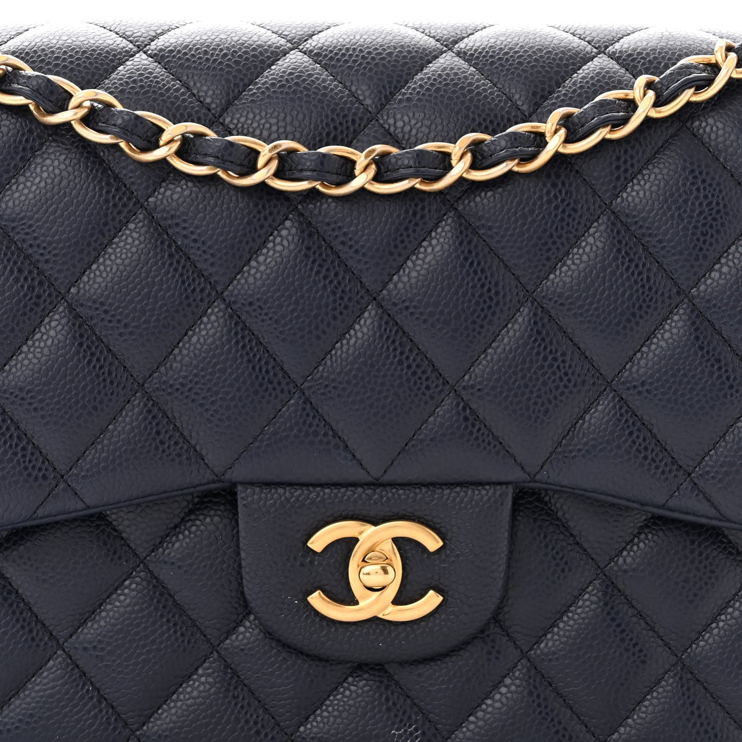 Caviar Quilted Jumbo Double Flap Navy Blue