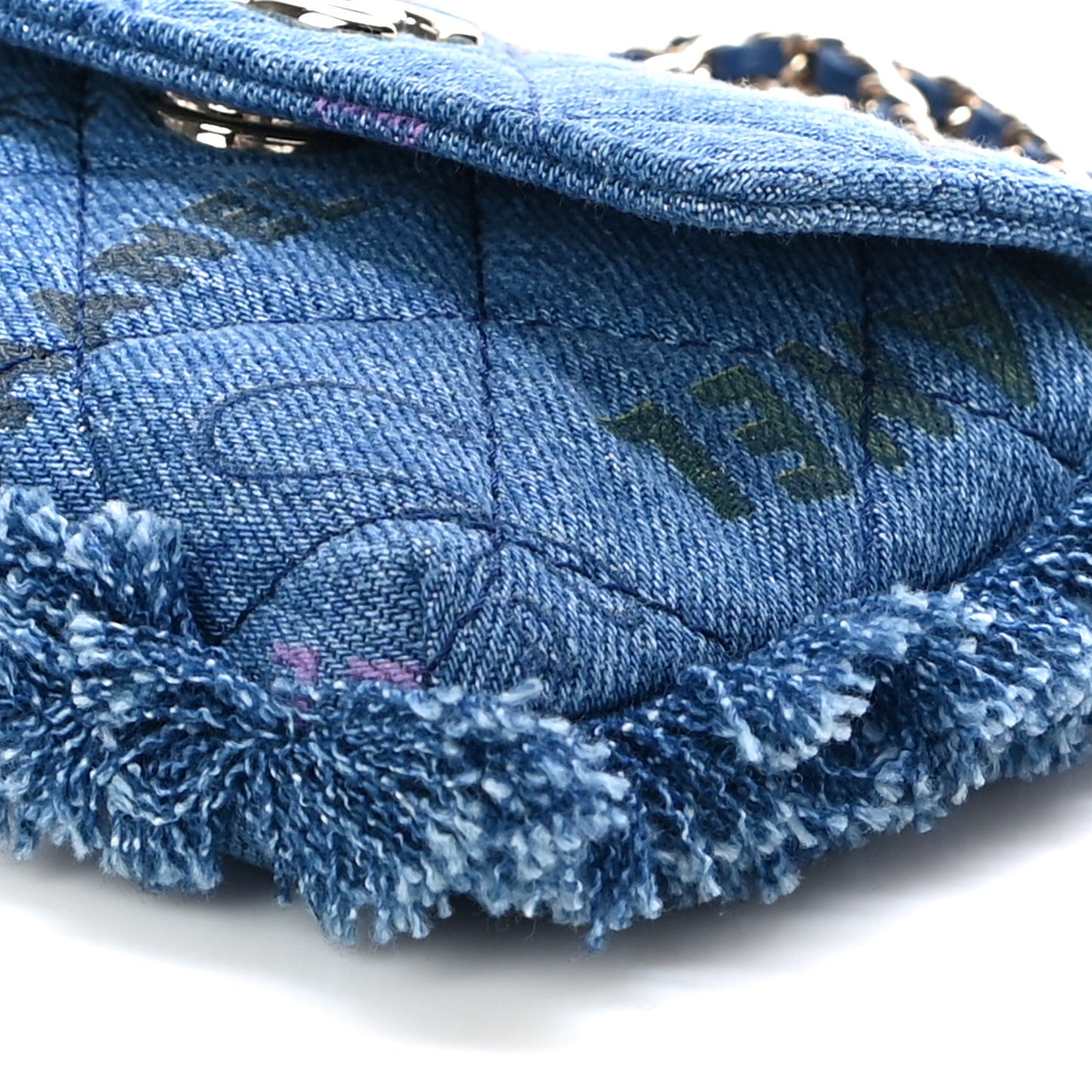 Denim Quilted Denim Mood Clutch With Chain Blue Multicolor