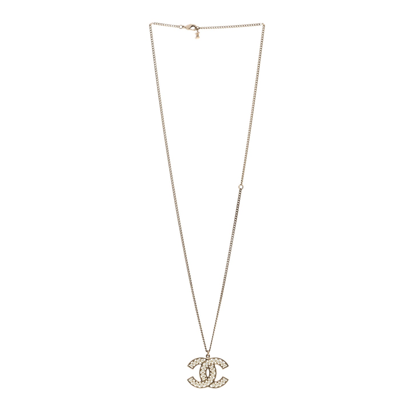 Pearl CC Pendant Necklace Gold