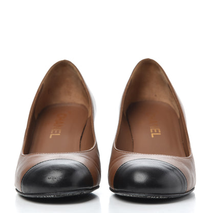 Chanel Lambskin Cap Toe Wedges 36 Brown Black 2 of 21