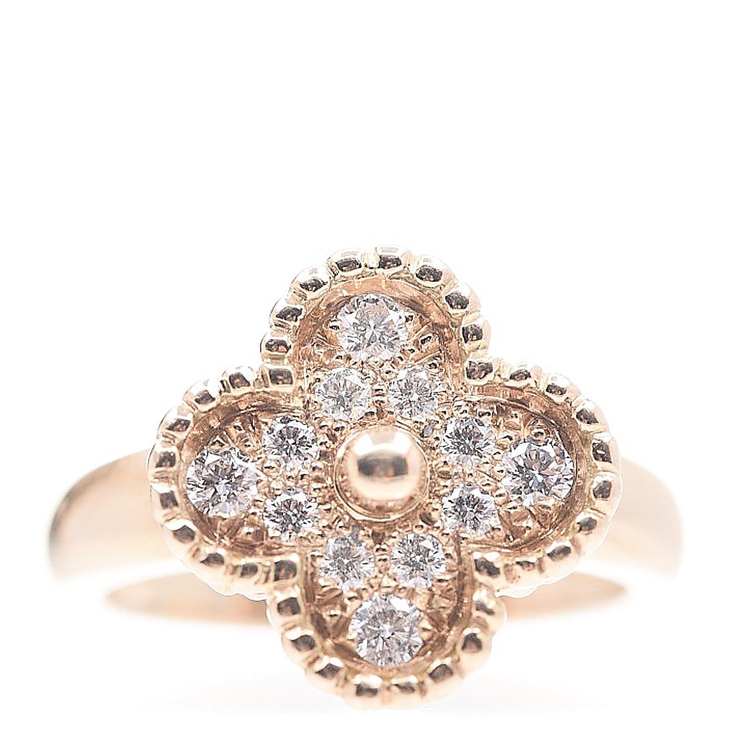 18K Yellow Gold Diamond Vintage Alhambra Ring 52 6