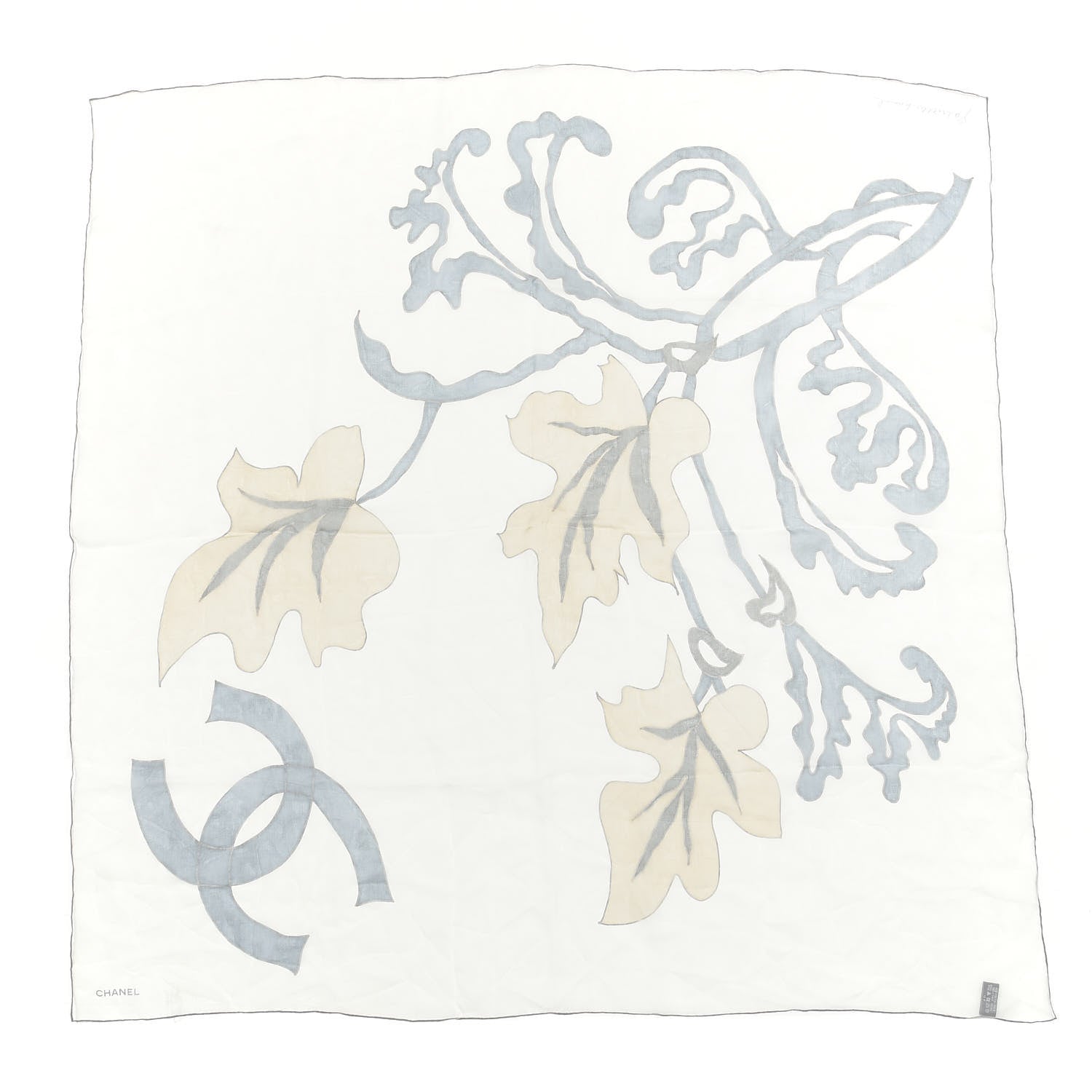 Chanel Silk Chiffon CC Floral Square Scarf Ivory Multicolor 1 of 4
