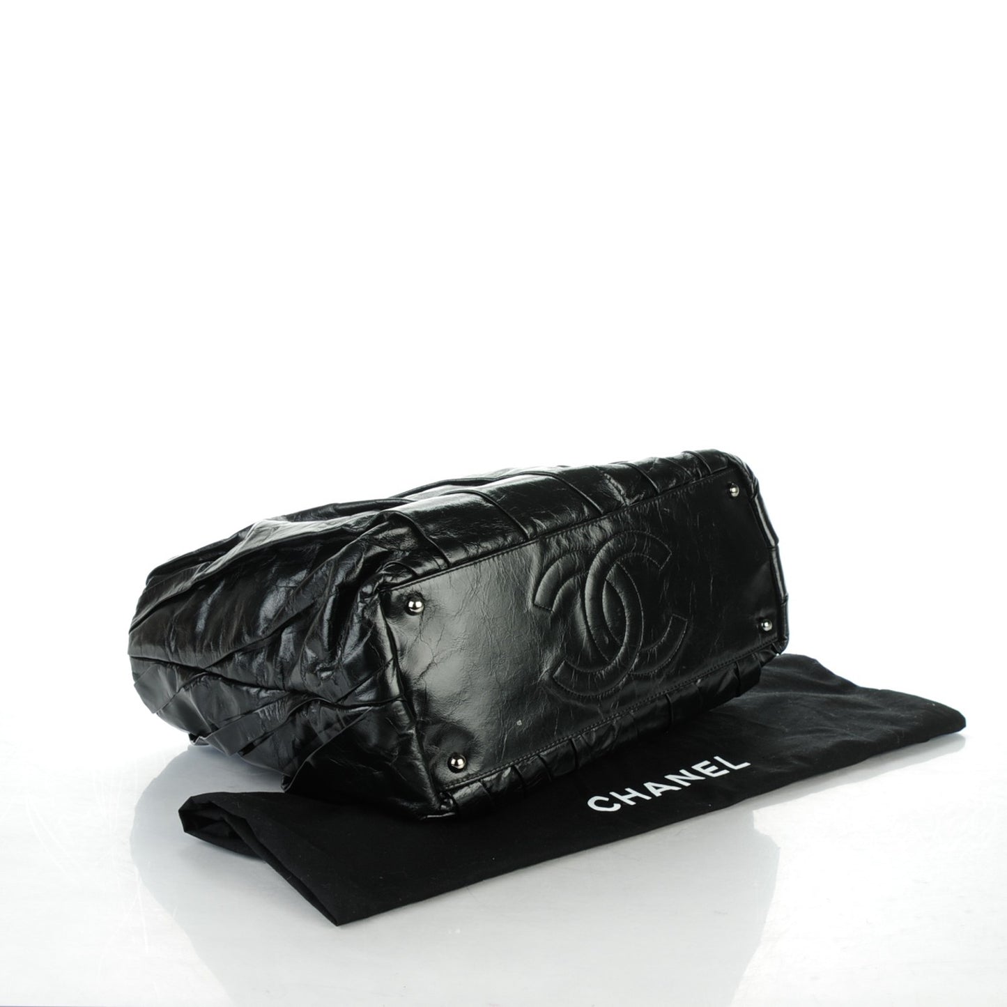 Glazed Calfskin Twisted Large Tote Black