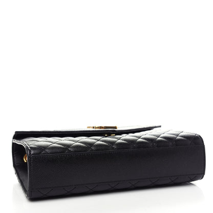 Saint Laurent Grain De Poudre Textured Mixed Matelasse Triquilt Medium Monogram Satchel Black 4 of 10