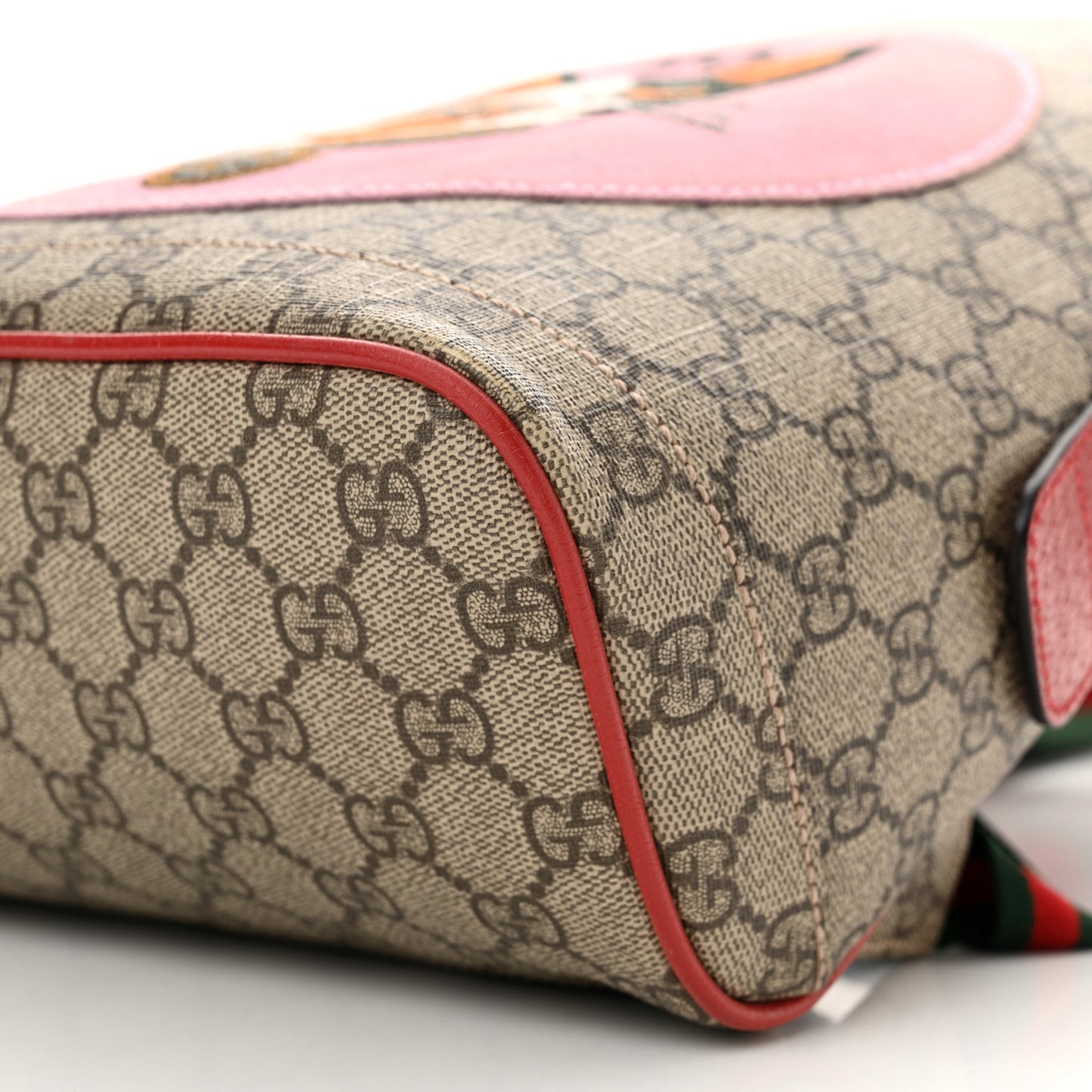 GG Supreme Monogram Web Bosco Patch Dome Backpack Beige Malva Hibiscus Red