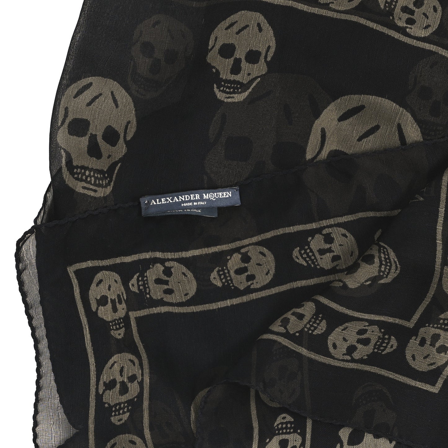 Silk Chiffon Skull Scarf Black Ivory