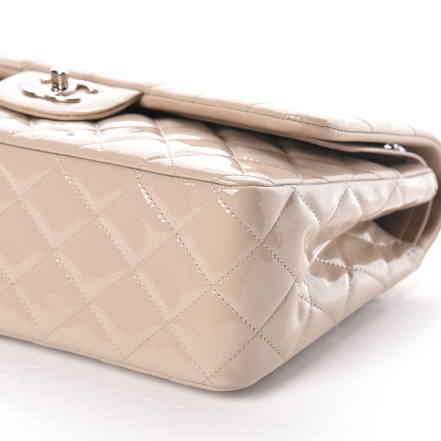 Patent Quilted Jumbo Double Flap Light Beige