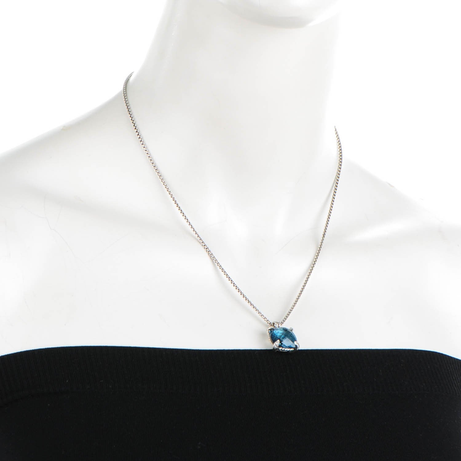 David Yurman Sterling Silver Diamond Blue Topaz 14mm Chatelaine Pendant Necklace 5 of 5