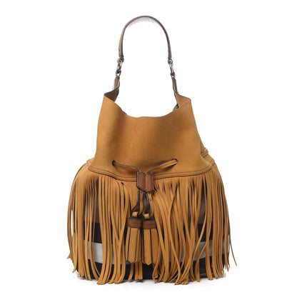 Burberry Suede Fringe Large Belgrove Bucket Bag Tan 3 of 15