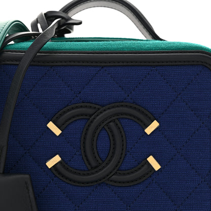 Chanel Jersey Quilted Small CC Filigree Vanity Case Blue Green 8 of 10
