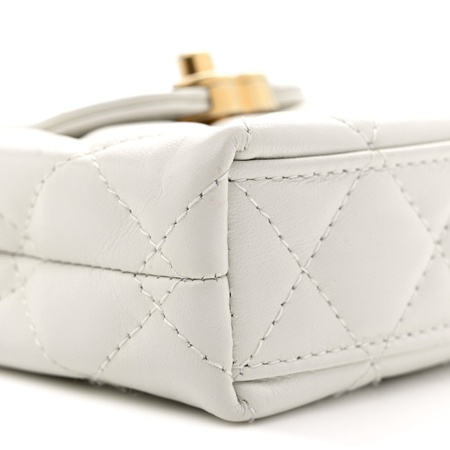 Shiny Aged Calfskin Quilted Mini Nano Kelly Shopper White