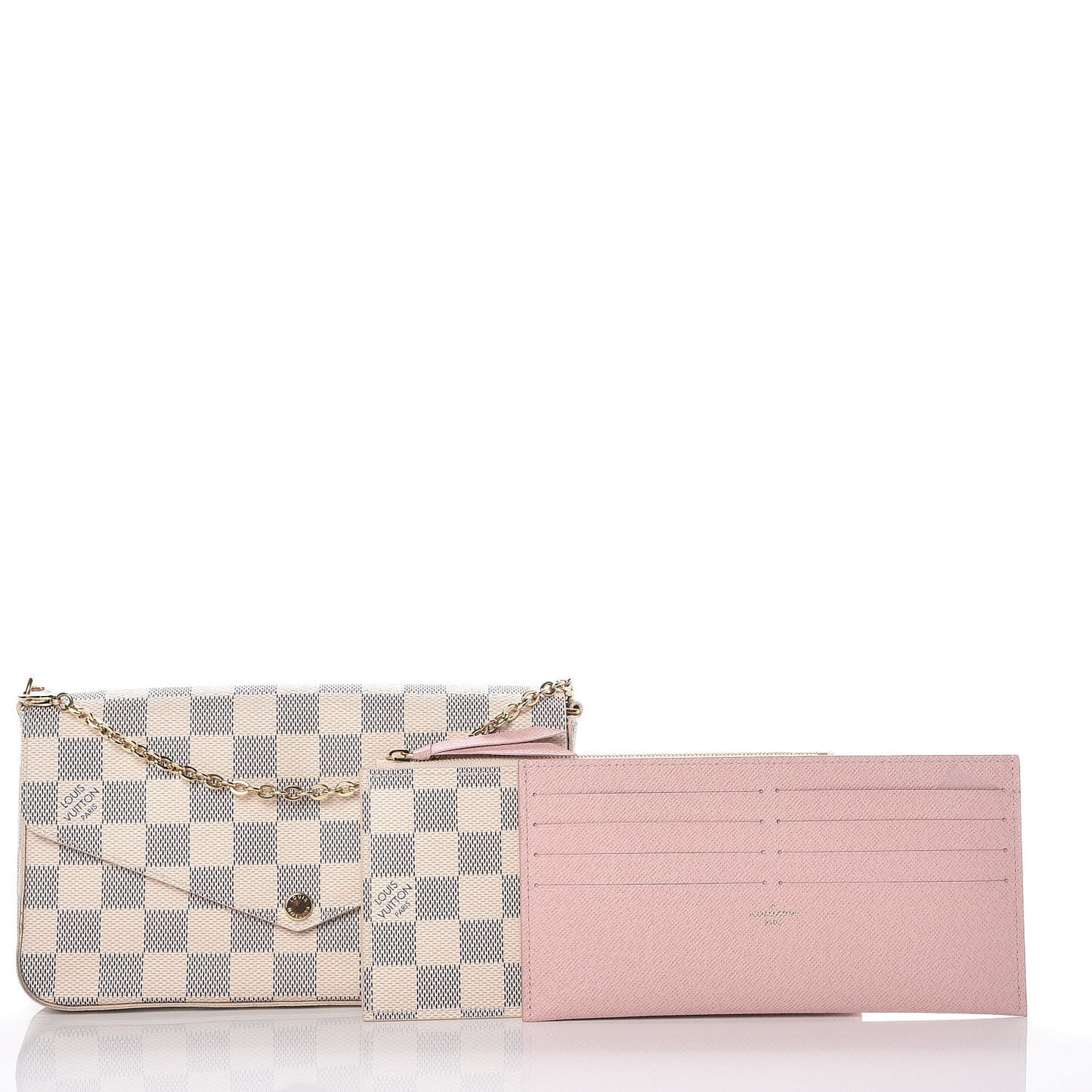 Damier Azur Pochette Felicie Chain Wallet Rose Ballerine