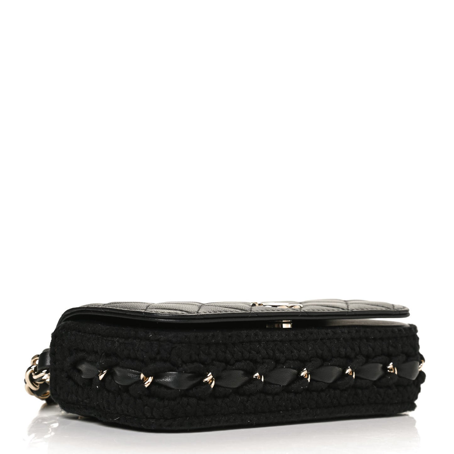 Lambskin Crochet Quilted Flap Phone Holder Black
