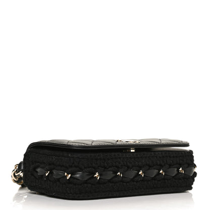 Chanel Lambskin Crochet Quilted Flap Phone Holder Black 4 of 12