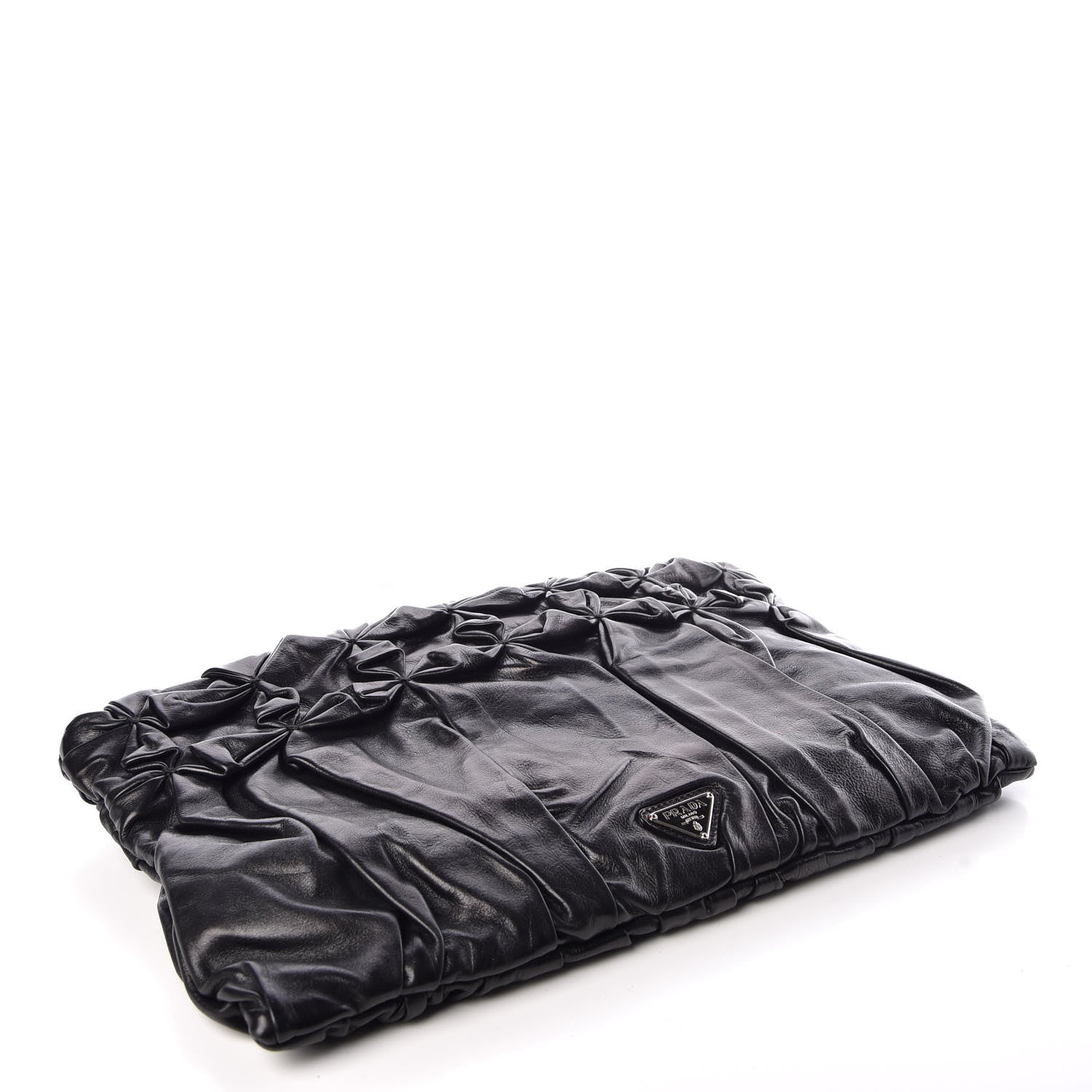 Prada Calfskin Diamond Pleated Clutch Black 4 of 12
