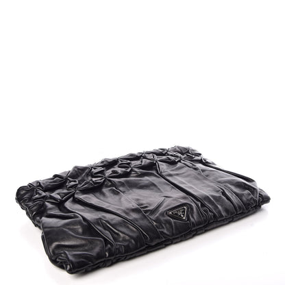 Prada Calfskin Diamond Pleated Clutch Black 4 of 12