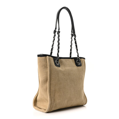 Chanel Canvas Mini Deauville Tote Beige Black 3 of 10