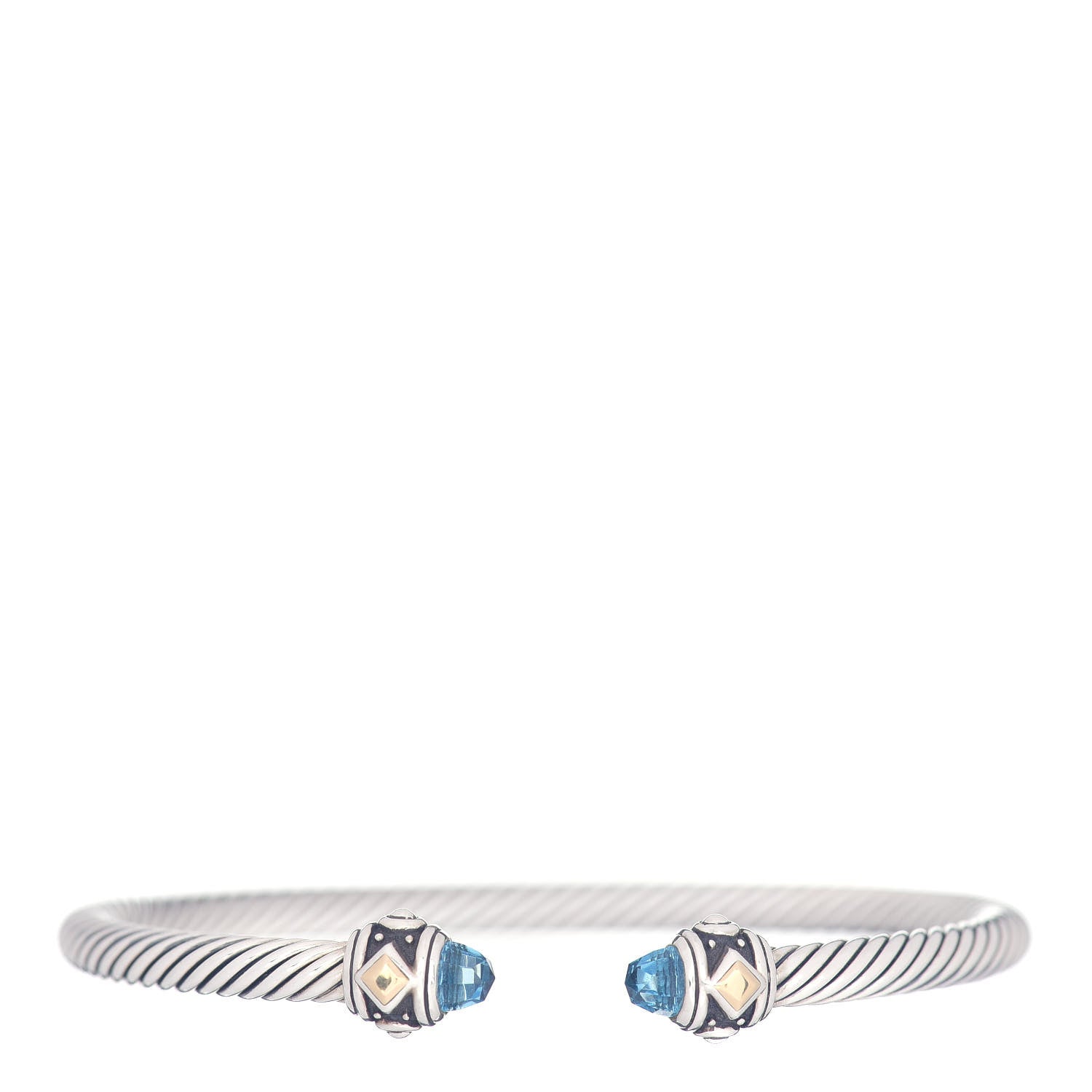 David Yurman Sterling Silver 18K Yellow Gold Blue Topaz 4mm Cable Renaissance Bracelet 1 of 4
