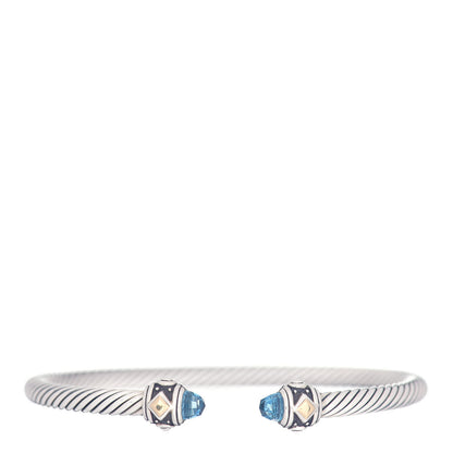 David Yurman Sterling Silver 18K Yellow Gold Blue Topaz 4mm Cable Renaissance Bracelet 1 of 4