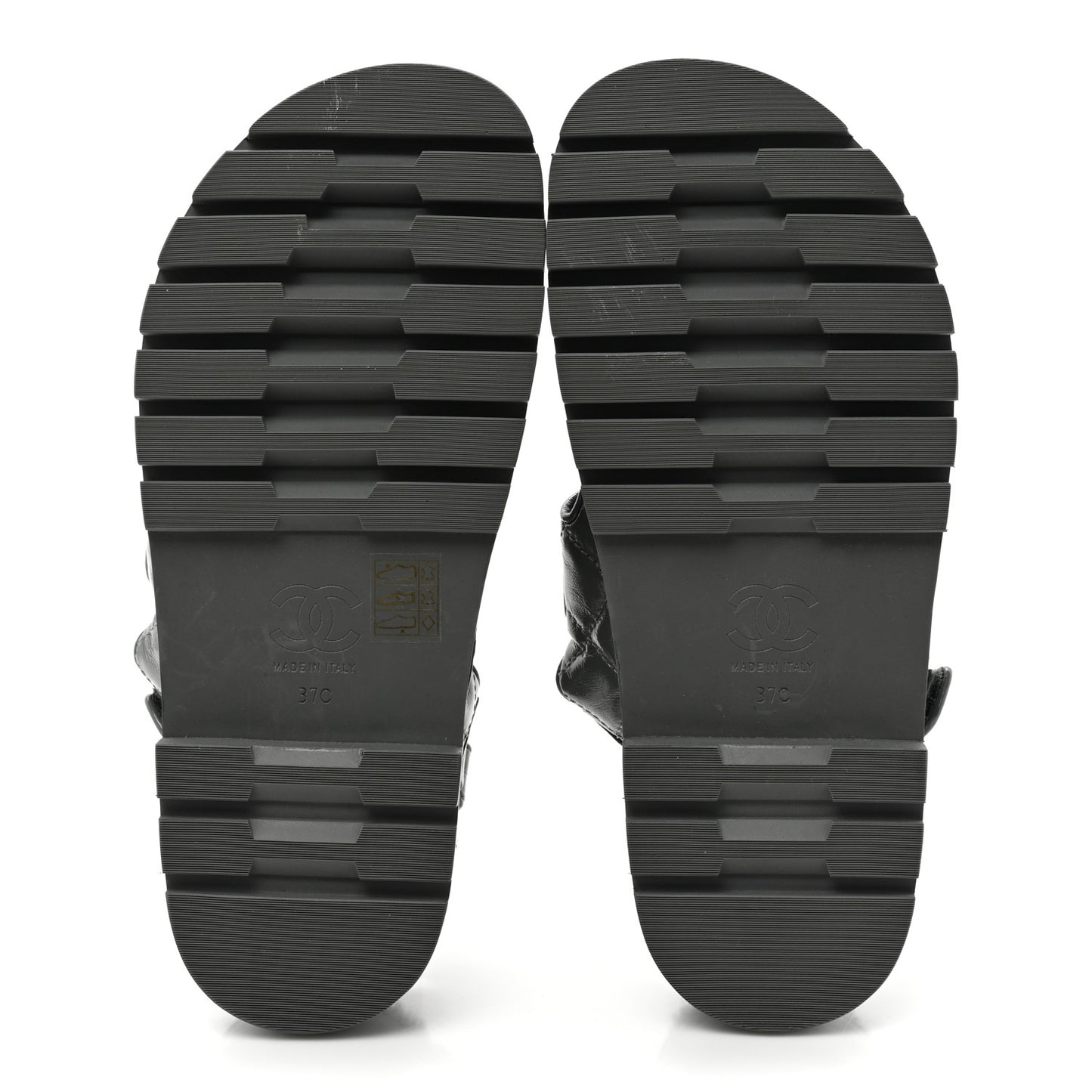 Laminated Lambskin Shearling Crystal CC Velcro Dad Platform Sandals 37 Dark Grey Black