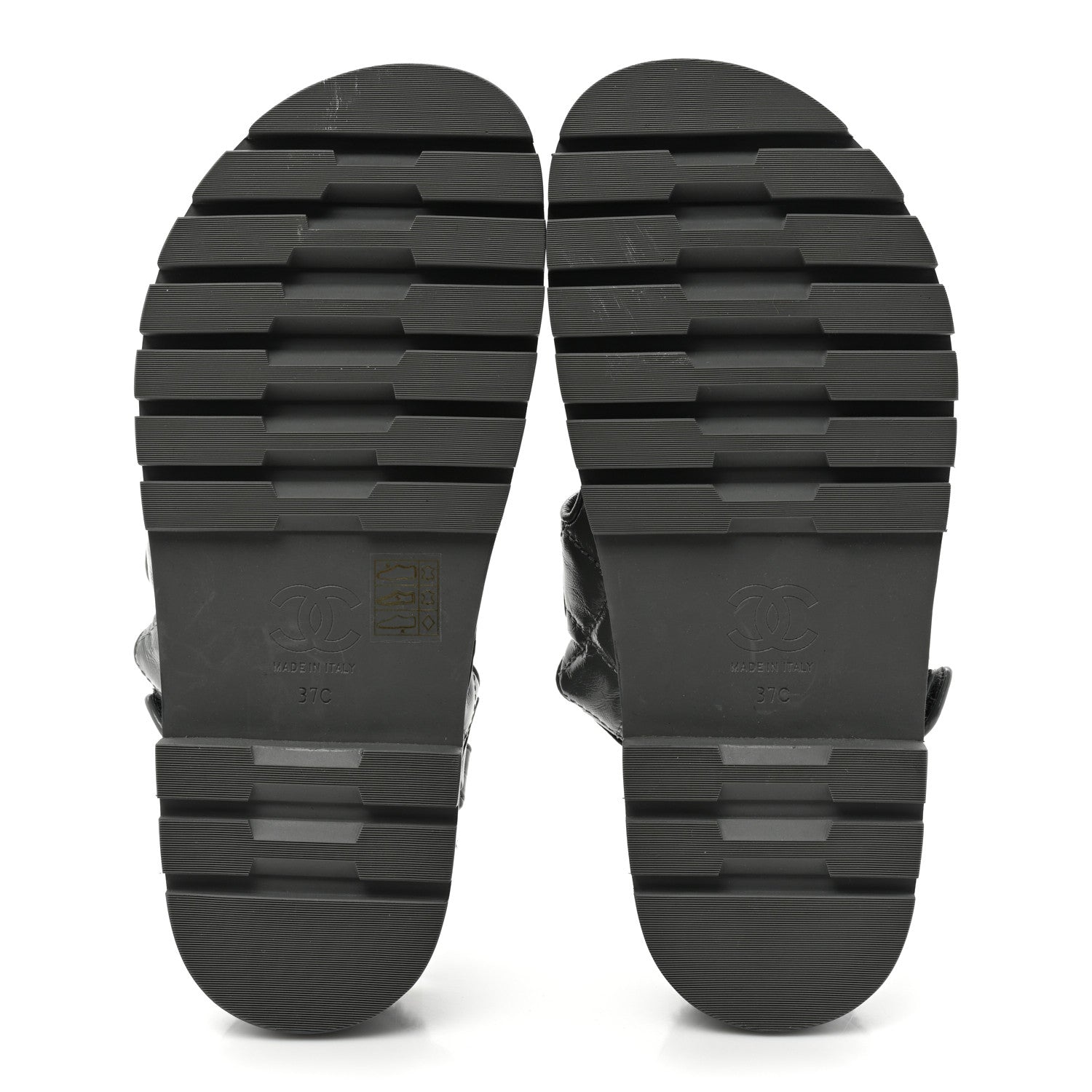 Chanel Laminated Lambskin Shearling Crystal CC Velcro Dad Platform Sandals 37 Dark Grey Black 5 of 8