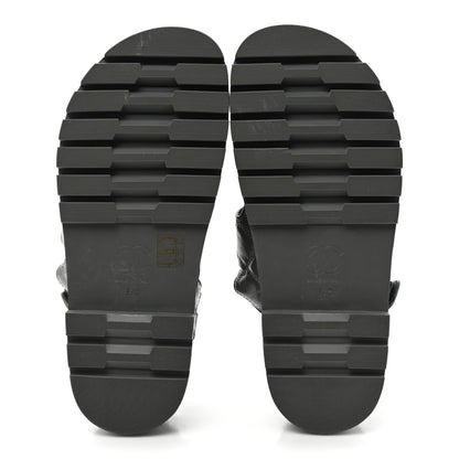 Chanel Laminated Lambskin Shearling Crystal CC Velcro Dad Platform Sandals 37 Dark Grey Black 5 of 8