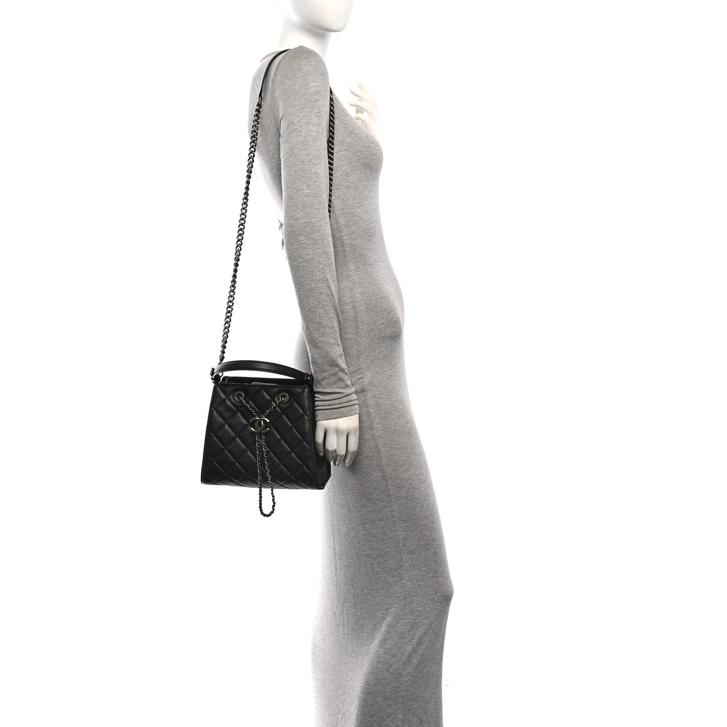 Caviar Quilted Small CC Bucket Bag Black