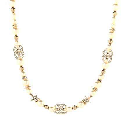 Chanel Metal Crystal Pearl CC Star Short Necklace Gold 1 of 5