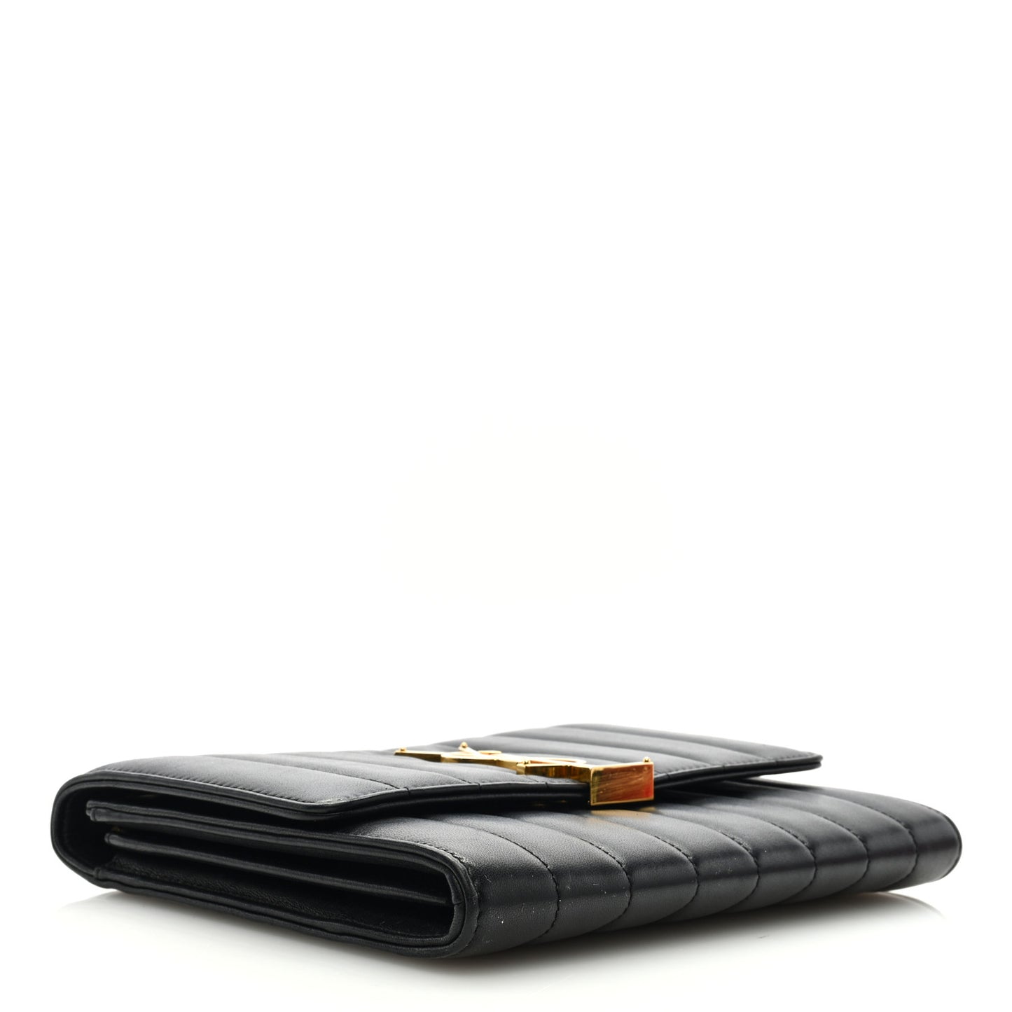Lambskin Matelasse Monogram Vicky Chain Wallet Black
