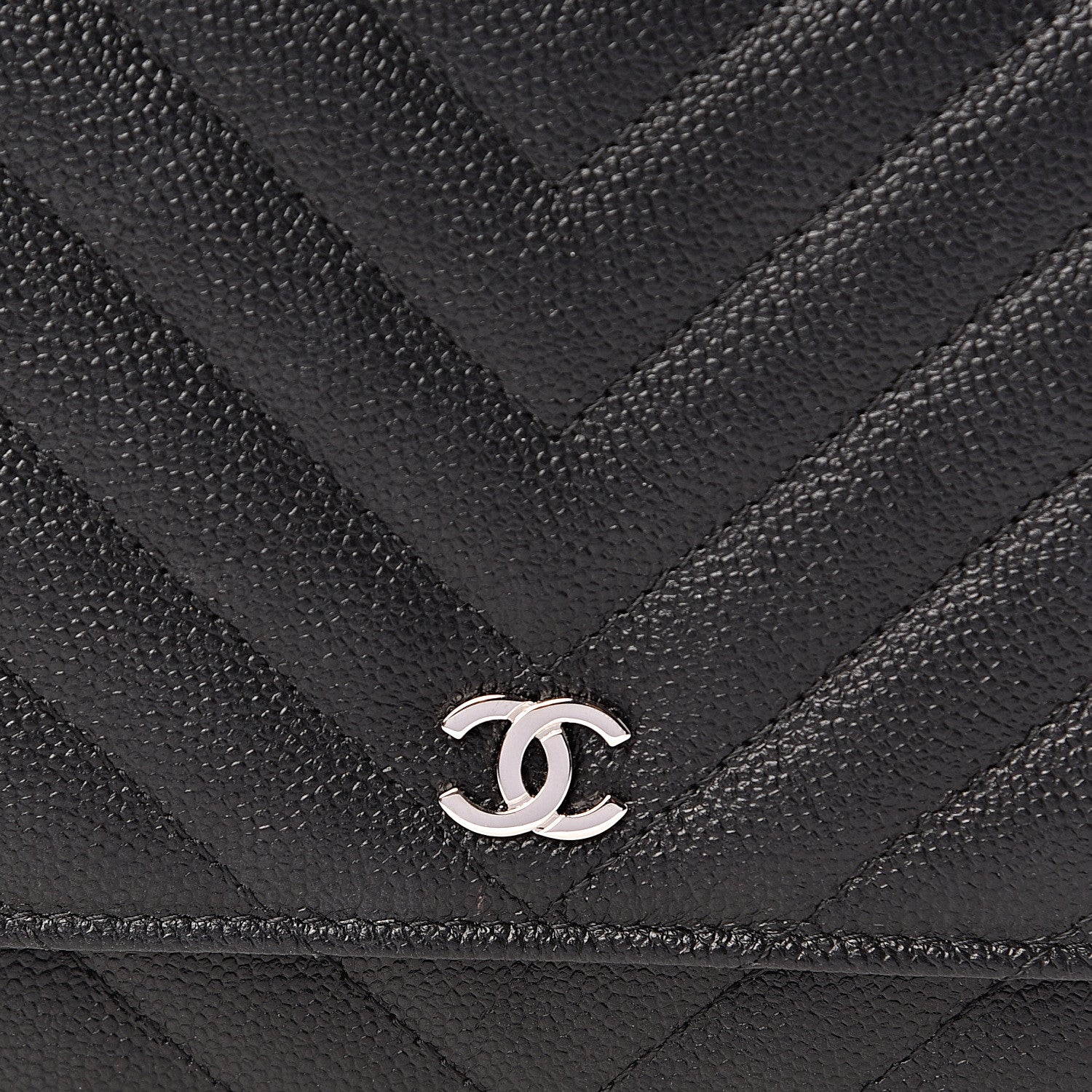 Chanel Caviar Chevron Quilted Wallet On Chain WOC Black 12 of 13