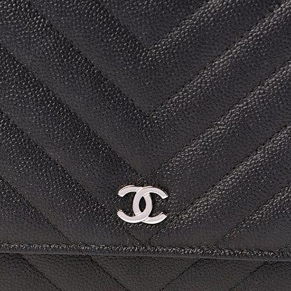 Chanel Caviar Chevron Quilted Wallet On Chain WOC Black 12 of 13