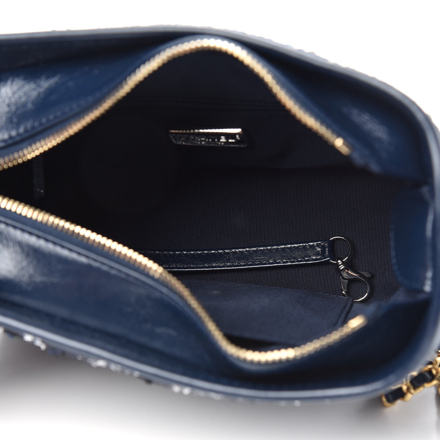 Sequin Calfskin Small Gabrielle Hobo Navy Blue White