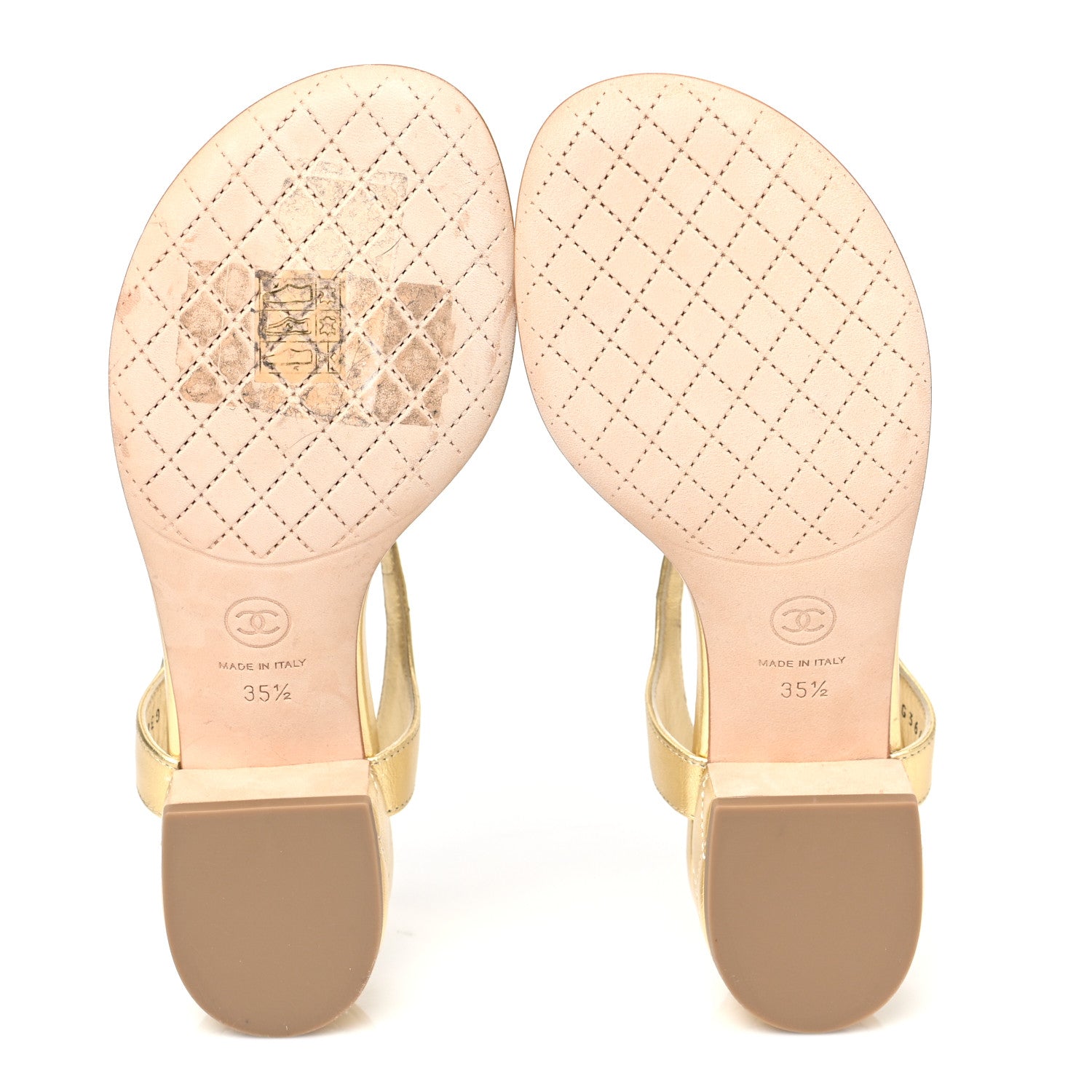 Chanel Laminated Lambskin Quilted CC Pearl Thong Sandals 35.5 Gold 5 of 8