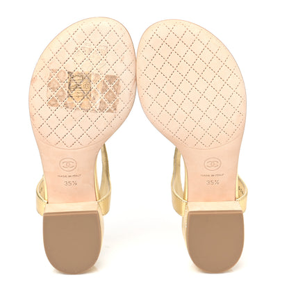 Chanel Laminated Lambskin Quilted CC Pearl Thong Sandals 35.5 Gold 5 of 8