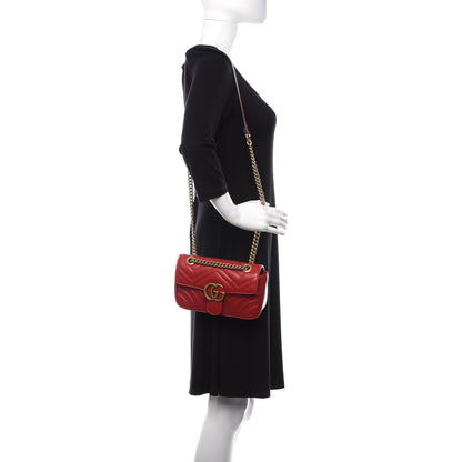 Gucci Calfskin Matelasse Mini GG Marmont Shoulder Bag Hibiscus Red 2 of 13
