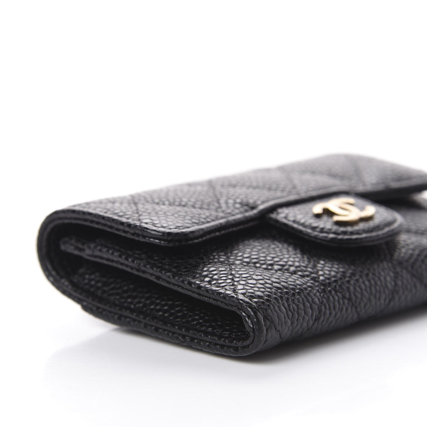 Caviar Quilted Flap Card Holder Wallet Black