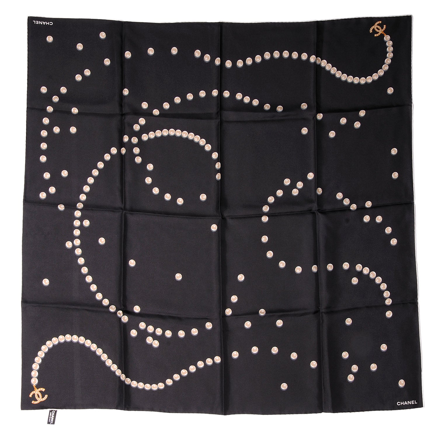 Chanel Silk Pearl CC Square Scarf Black 2 of 5