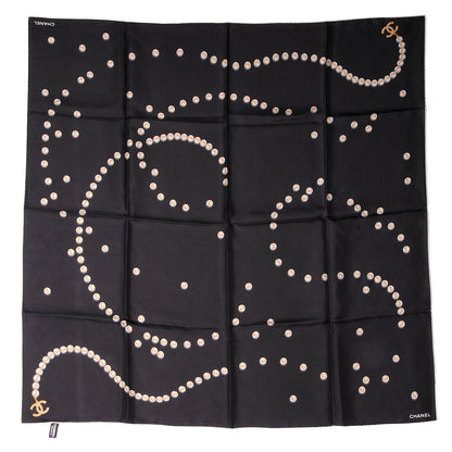 Chanel Silk Pearl CC Square Scarf Black 2 of 5