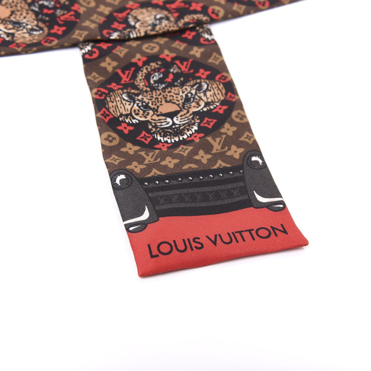 Silk Monogram Jaguar Animalle Bandeau Scarf Marron