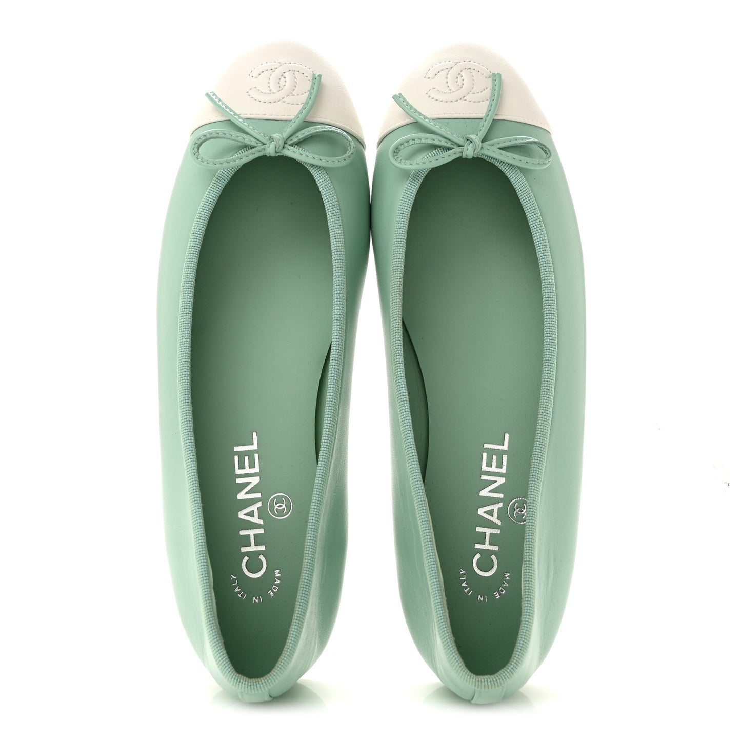 Lambskin CC Cap Toe Ballerina Flats 39 Light Green White