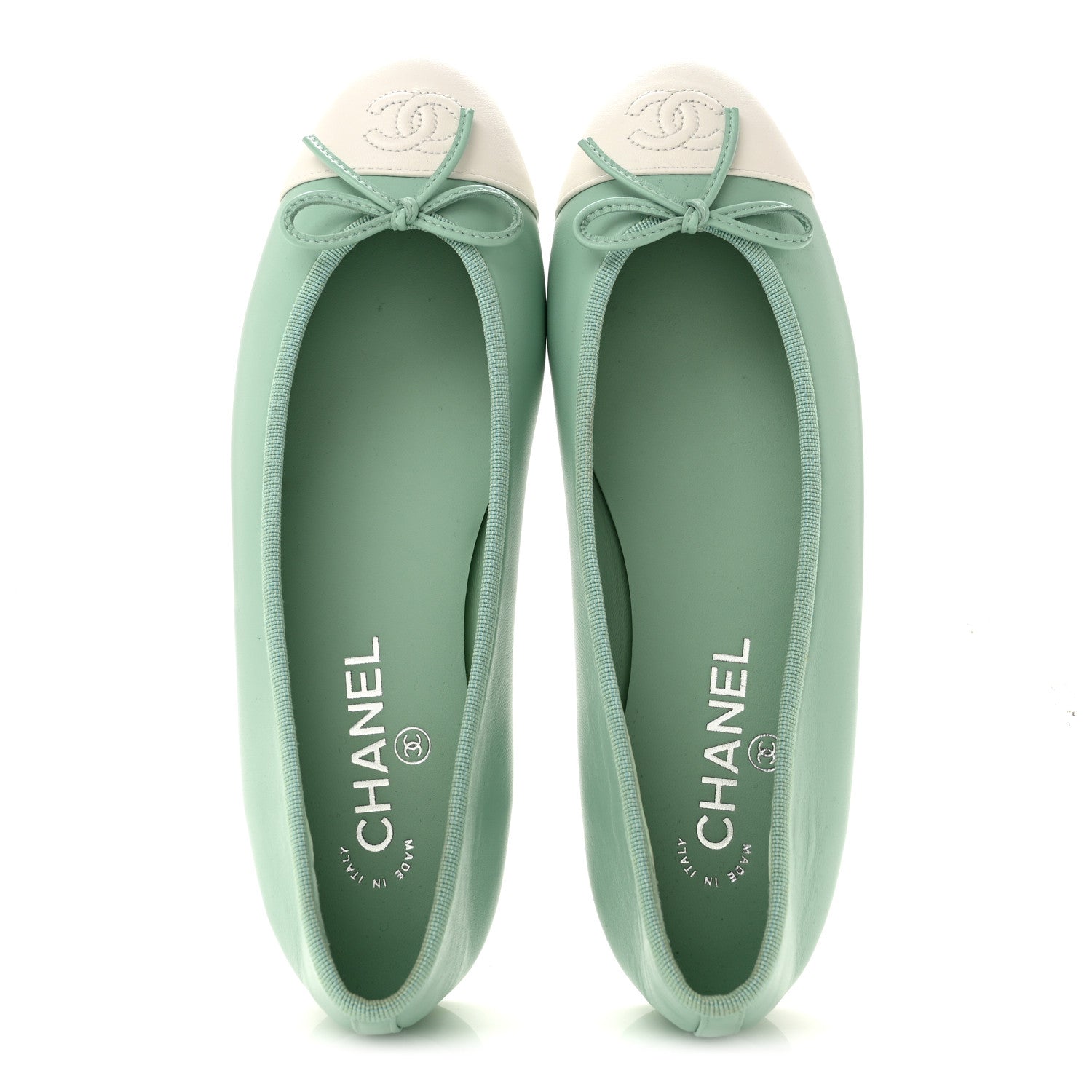 Chanel Lambskin CC Cap Toe Ballerina Flats 39 Light Green White 2 of 10