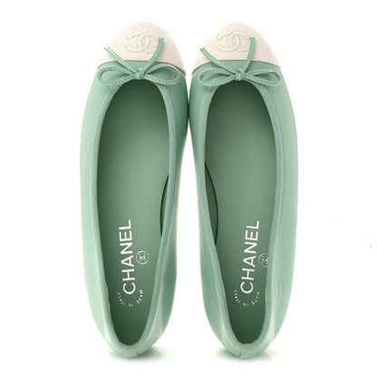 Chanel Lambskin CC Cap Toe Ballerina Flats 39 Light Green White 2 of 10