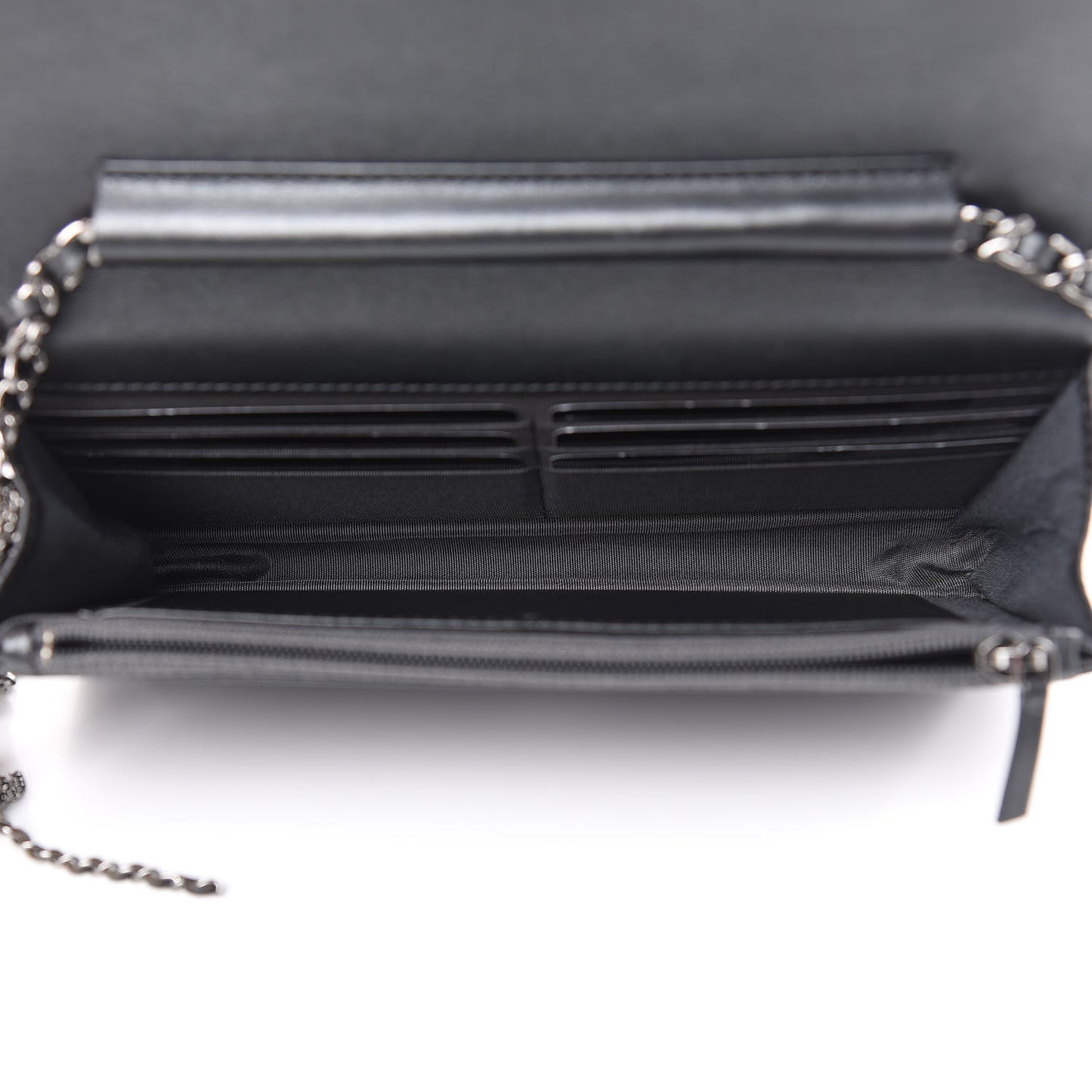 Iridescent Aged Calfskin Quilted Tassel Wallet On Chain WOC Dark Silver