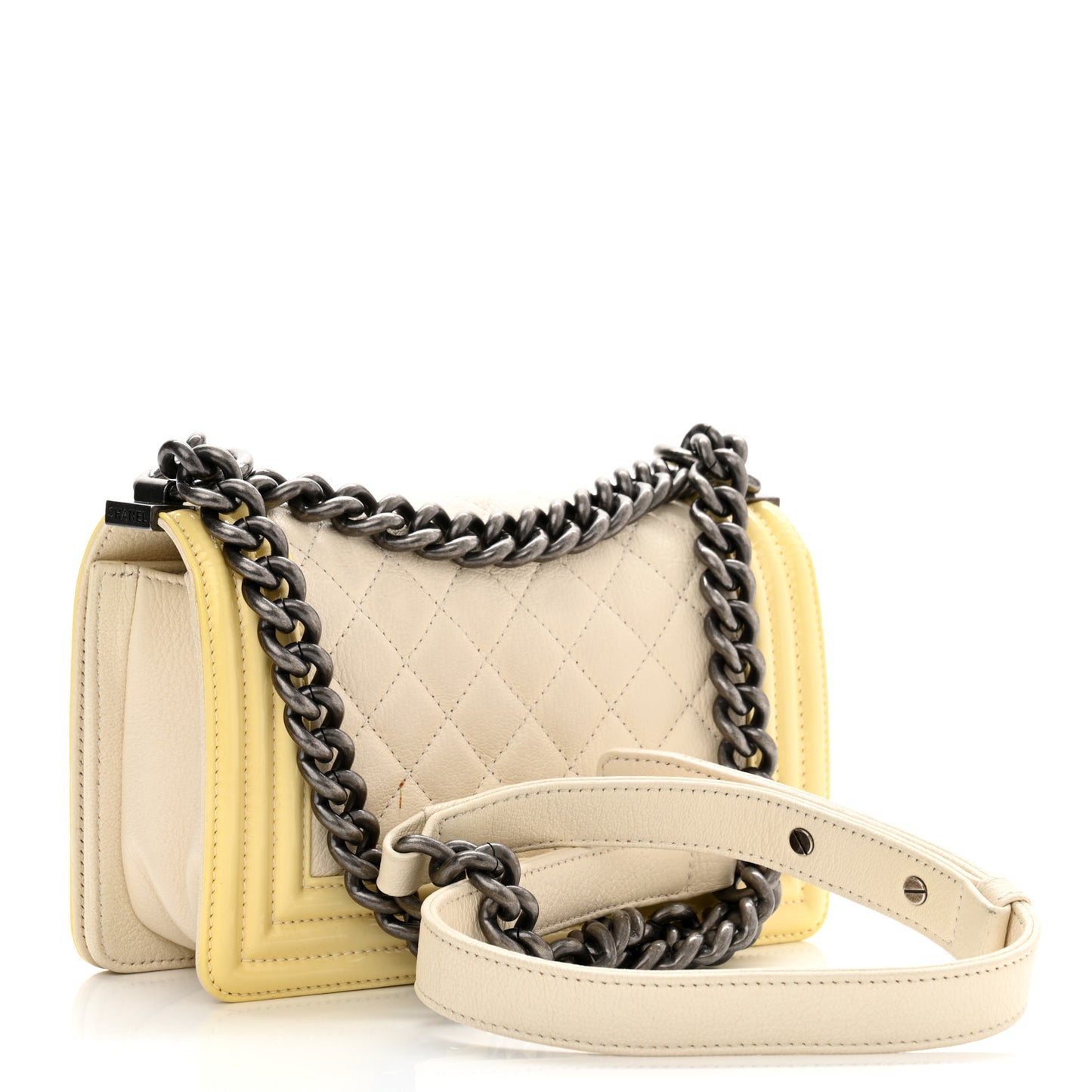 Goatskin Quilted Patent Small Duo Boy Flap White