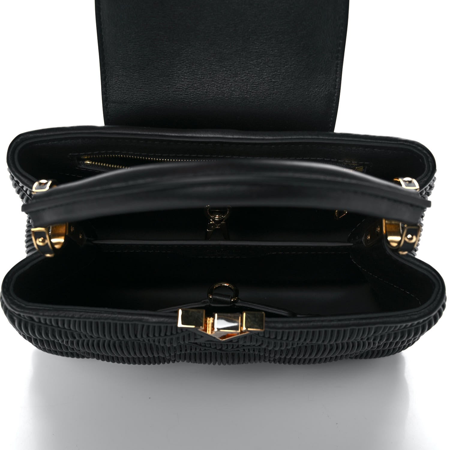 Louis Vuitton Calfskin Pleated Capucines BB Black 5 of 11