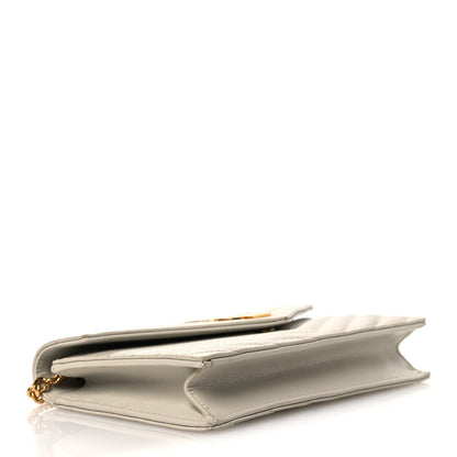 Saint Laurent Grain De Poudre Matelasse Chevron Monogram Envelope Chain Wallet Blanc Vintage 3 of 12