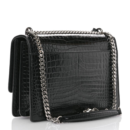 Saint Laurent Calfskin Crocodile Embossed Medium Monogram Sunset Black 2 of 10