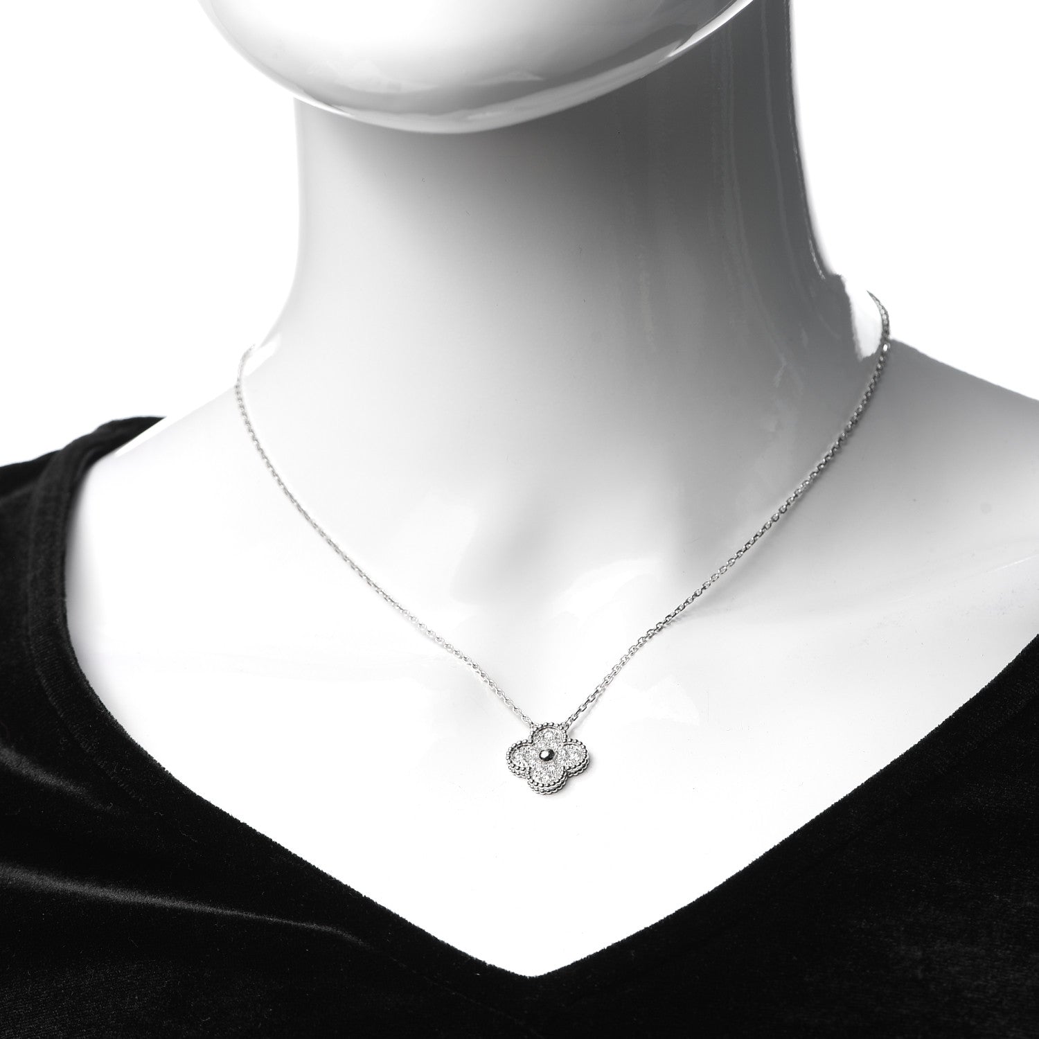 Van Cleef & Arpels 18K White Gold Diamond Vintage Alhambra Pendant Necklace 2 of 8