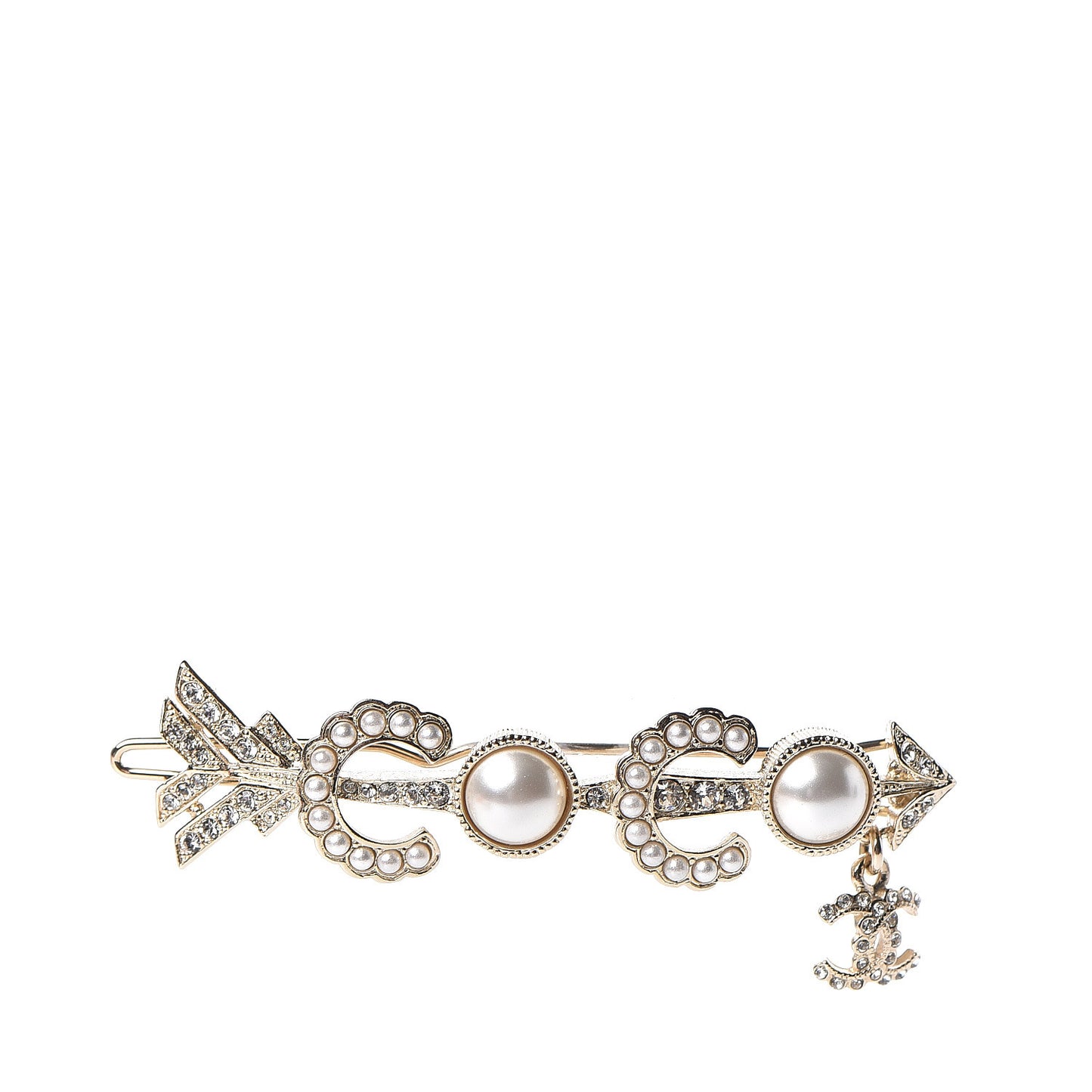 Pearl Crystal Queen of France Brooch Barrette Gold